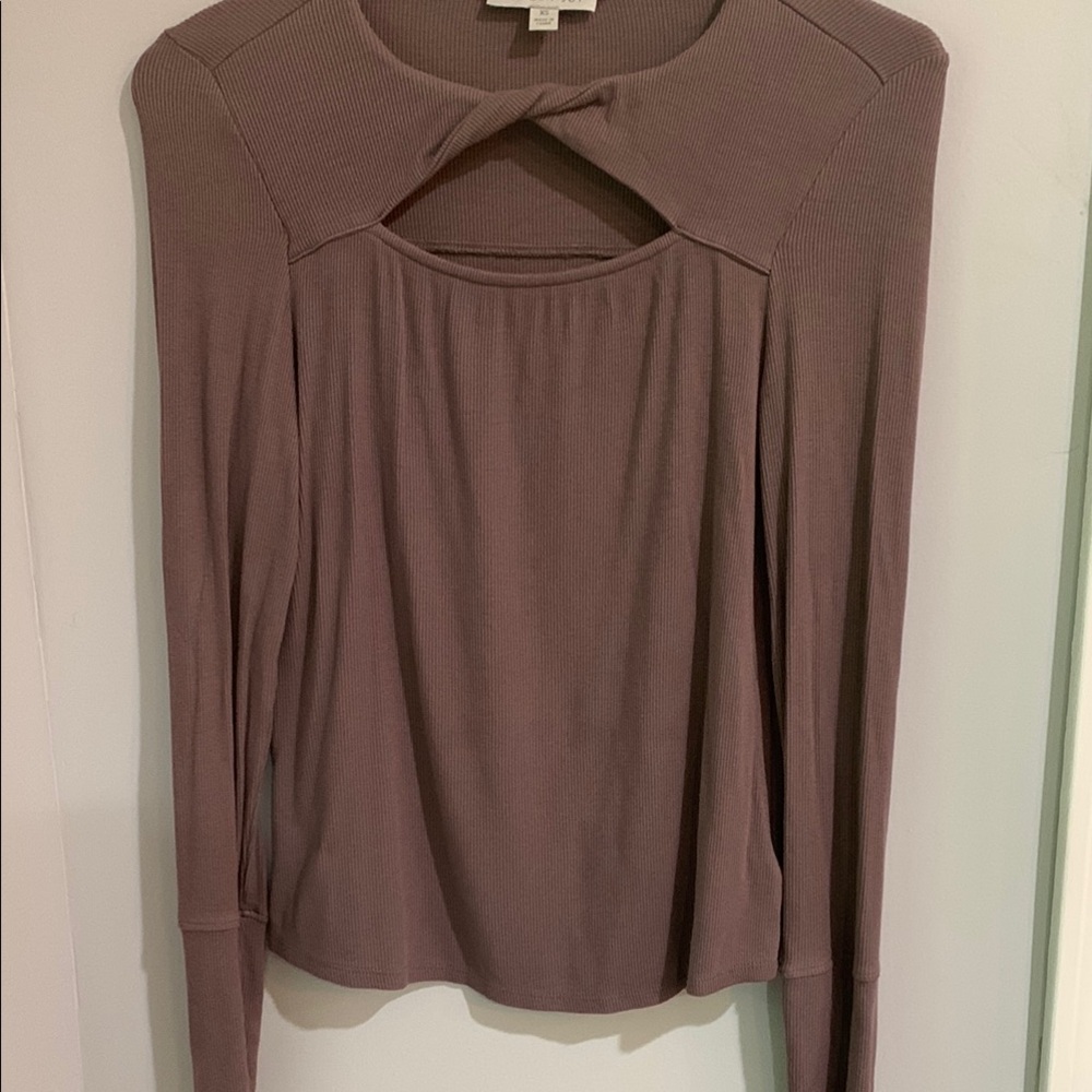 Allison Joy Chrissy Twist Neck Ribbed Top